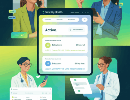 Healthcare staff verifying patient insurance eligibility on-screen with a concerned patient nearby