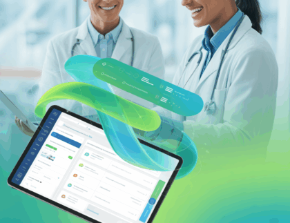Doctors reviewing cross-border patient data securely on digital devices, symbolizing HIPAA-compliant healthcare BPO services for Canadian providers supporting U.S. patients.